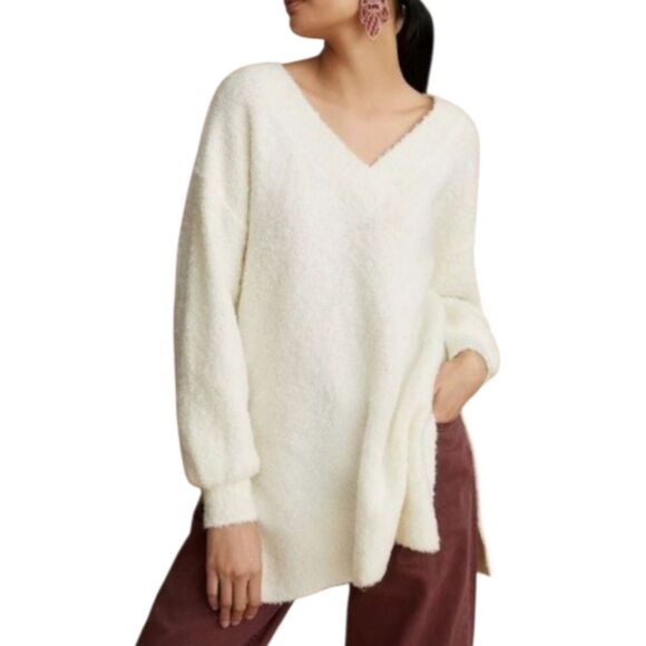 Pilcro Anthropologie Cream Teddy Oversized Tunic Sweater Size S - Picture 1 of 6